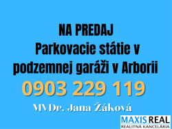 NA PREDAJ: Parkovacie státie v podzemnej garáži v Arborii 